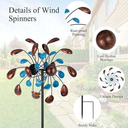 Wind Spinner Outdoor, Wind Sculpture Spinner with Metal Stake, Yard Art Decor for Patio, Lawn & Garden 13 * 57 inches