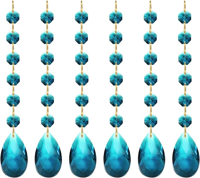 PATIKIL Teardrop Crystal Chandelier Pendants Beads, 6 Pack 160mm Length 38mm Chandelier Prisms Parts Ornaments Hanging Beads for DIY Arts Crafts Decoration, Sky Blue