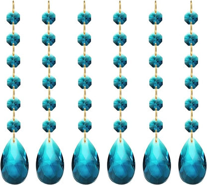 PATIKIL Teardrop Crystal Chandelier Pendants Beads, 6 Pack 160mm Length 38mm Chandelier Prisms Parts Ornaments Hanging Beads for DIY Arts Crafts Decoration, Sky Blue