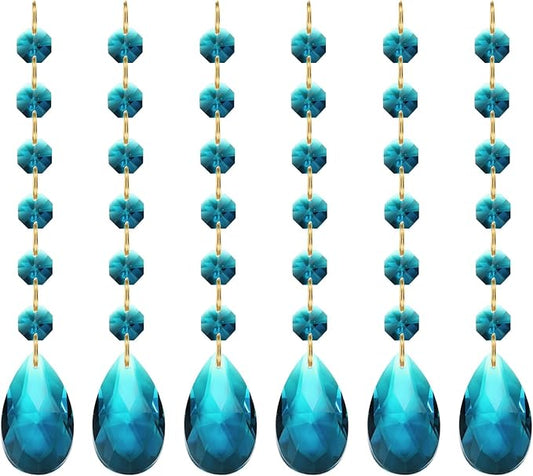 PATIKIL Teardrop Crystal Chandelier Pendants Beads, 6 Pack 160mm Length 38mm Chandelier Prisms Parts Ornaments Hanging Beads for DIY Arts Crafts Decoration, Sky Blue