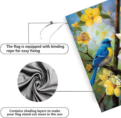 Large Spring Summer House Flags 28x40 Double Sided Bluebird Garden Flag Floral Birds Flag for Outside Porch Yard Outdoor Flower Garden Decor