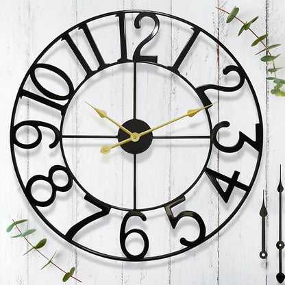 14 in Outdoor Clock–Retro Black Metal Outdoor Wall Clock for Patio, Garden & Pool Area–Vintage Industrial Skeleton Outdoor Clock–Weatherproof Decorative Yard & Porch Clock–Large Round Patio Wall Decor