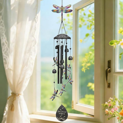 Dragonfly Wind Chimes Outdoor Durable Black Metal Windchimes Garden Patio Decor Dragonfly Gifts for Women/Men, Garden/Yard Decor, Memorial/Birthday Gifts for Grandma/Mom, Chimes for Outside