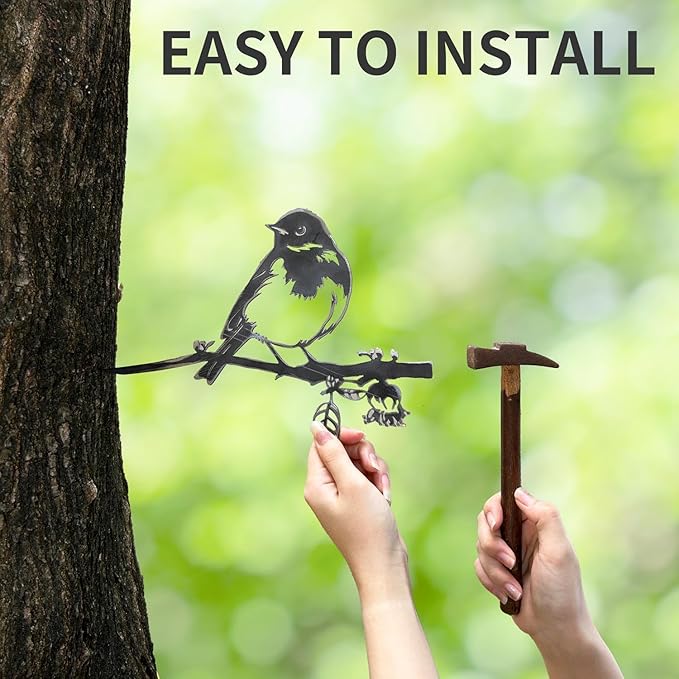 NOAHAMMER Birds Silhouette Yard Decor - Outdoor Metal Rusty Owl Statue Garden Decoration Art - Art Gifts Steel Metal Silhouette Bird on Tree