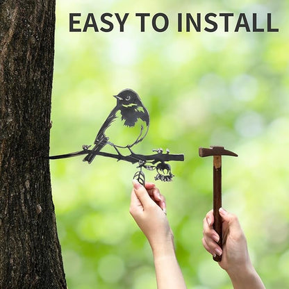NOAHAMMER Birds Silhouette Yard Decor - Outdoor Metal Rusty Owl Statue Garden Decoration Art - Art Gifts Steel Metal Silhouette Bird on Tree