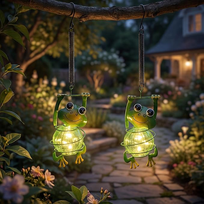 Calenzana Green Frog Outdoor Solar Garden Light, Waterpoof Hanging Solar Light for Yard Patio Backyard Porch, Gifts for Women Mom Grandma