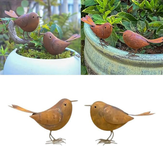 2pcs Garden Statues Yard Ornament Iron Bird Ornament Animal Statue Sculpture Tree Decoration Outdoor Decoration Garden Outdoor Rusted Metal Bird Statue