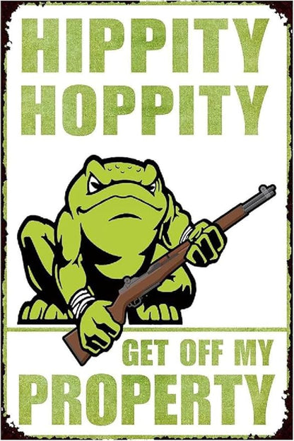 Funny No Trespassing Sign, Metal Warning Tin Signs, Hippity Hoppity Get Off My Property, Yard Sign Garage Farm Garden Wall Decor Sign Plaque Outdoor for Home Fence 8 X 12 Inches