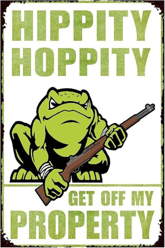 Funny No Trespassing Sign, Metal Warning Tin Signs, Hippity Hoppity Get Off My Property, Yard Sign Garage Farm Garden Wall Decor Sign Plaque Outdoor for Home Fence 8 X 12 Inches