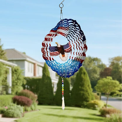 American Eagle Wind Spinner Crystal Tail, Marzovitra 10 inch 3D Stainless Steel Hanging Wind Spinner Metal Wind Catchers Kinetic Sculpture for Indoor,Outdoor Garden Decor,Yard Art