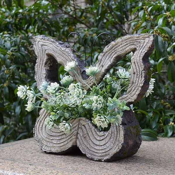 Garden Statues Outdoor Decor Balcony Figurine Outdoor Statues Garden Butterfly Flower Stand Statue, Garden Animal Flowerpot Sculpture, Outdoor Farm Lawn Decorations(B)