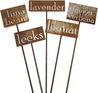 Classic Metal Garden Markers 19 Inches Tall (lima beans, Naturally Rusted)