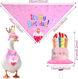 Happy Birthday Porch Goose Outfits with Birthday Cake Hat and Bandana for 17" 23" Cement Lawn Goose Statue Costume for Luau Party Outdoor Garden Yard Decor (Pink)