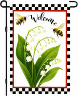 IVN Welcome Garden Flag 12x18 Inch Double Sided Spring Summer Garden Yard Flags Lily of the Valley Bees Decorative Small Flags for Outdoor Seasonal Front Door Lawn Porch Patio Decor Yard Flag