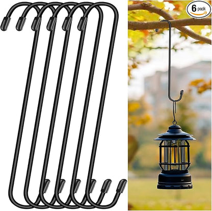 Dpyrrhic 6 Pack 12 Inch Large S Hooks for Hanging Plants,Black Extra Matel Heavy Duty Hook for Hang Brsket,Bird House,Clothes,Kitchenware