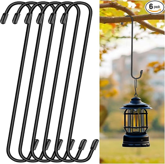 Dpyrrhic 6 Pack 12 Inch Large S Hooks for Hanging Plants,Black Extra Matel Heavy Duty Hook for Hang Brsket,Bird House,Clothes,Kitchenware