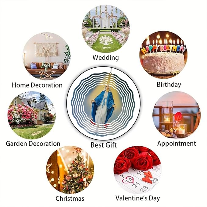Virgin Mary Wind Spinner, Metal Wind Spinners Outdoor Indoor, Religious Virgin Mary Hanging Garden Decor for Outside, Stainless Wind Spinners for Yard and Garden 10 inch 3D (25.76X25 CM)
