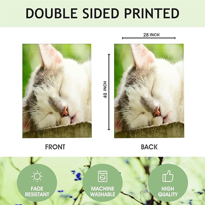 Mugod Sleepy Cat House Flags for Outdoor Decoration, Lovely Cat Face Cute Animal Large Yard Flag Burlap Banner 28 x 40 Double Sided Seasonal Flag Outside
