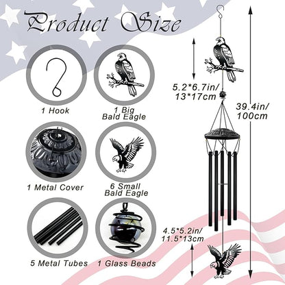 40" Large Bald Eagle Wind Chimes for Outside - Deep Soothing Tone Premium Metal Hanging Decor for Garden, Porch, Balcony. Perfect Housewarming Gift for New Home, Dad, Mom & Family