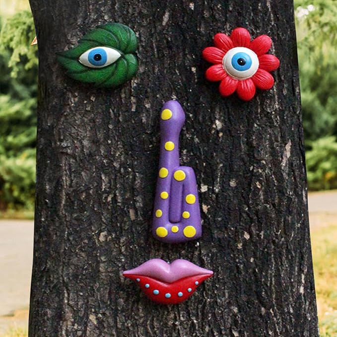 Tree Faces Decor Outdoor, Trees Art Decoration, Colorful Funny Outdoor Tree Faces Decor Creative Face for Patio Trees and Wall Decoration (Color 2)
