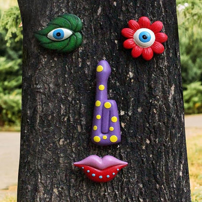 Tree Faces Decor Outdoor, Trees Art Decoration, Colorful Funny Outdoor Tree Faces Decor Creative Face for Patio Trees and Wall Decoration (Color 2)