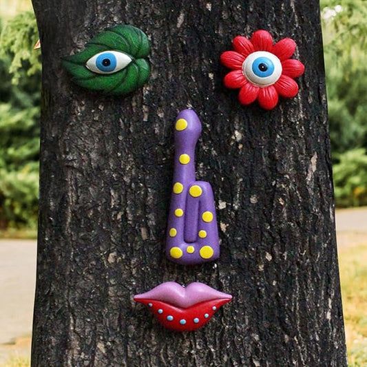 Tree Faces Decor Outdoor, Trees Art Decoration, Colorful Funny Outdoor Tree Faces Decor Creative Face for Patio Trees and Wall Decoration (Color 2)