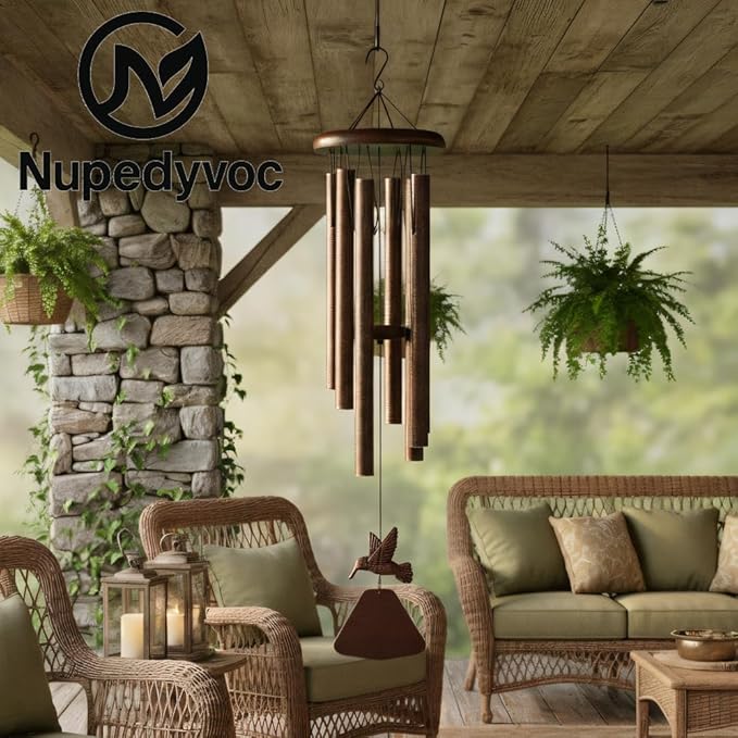 32” Large Matte Antique Bronze Hummingbird Aluminum Wind Chimes with Iron Cap for Outside, Deep Tone Outdoor Garden Patio Waterproof Decor, Ideal Gift for Mother's Day, Meditation, Relaxation