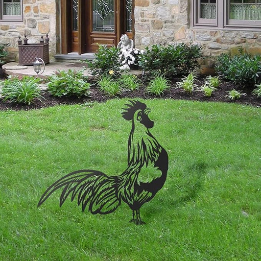 Metal Rooster Decor,Chicken Garden Decor,Rooster Statue,Rooster Figurine,Chicken Yard Decor,Chicken Metal Plaque Ornament Art Sign for Garden Park Yard Lawn Patio Cemetery Grave.