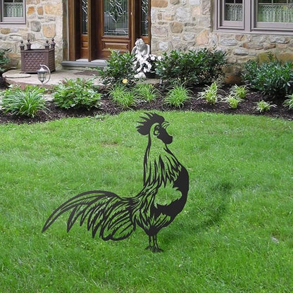 Metal Rooster Decor,Chicken Garden Decor,Rooster Statue,Rooster Figurine,Chicken Yard Decor,Chicken Metal Plaque Ornament Art Sign for Garden Park Yard Lawn Patio Cemetery Grave.