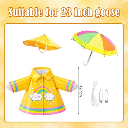 DECOHS 3 Pcs/Set Raincoat Porch Goose Outfits, Summer Lawn Goose Statue Raincoat Costume, Yard Goose Clothes Raincoats Umbrella Hat Outfit for 23" Statue Patio Garden Decoration (Yellow Rainbow)