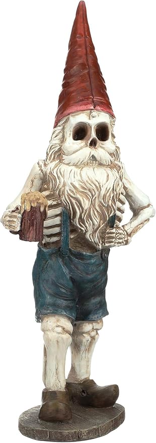 Design Toscano QM14017 Zombie Gnome - Bavarian Oktoberfest Skeleton Gnome Hans - Garden Gnome Statue,full color
