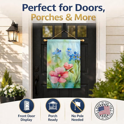Caroline's Treasures Alaska Forget-me-nots in Watercolor House Flag Large Porch Sleeve Pole Decorative Outside Yard Banner Artwork Wall Hanging, Polyester, House Size, Multicolor