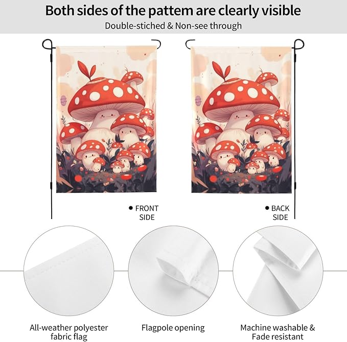 Cute Mushroom Family Garden Flag Double Sided Flags For Room Outside Yard Flag Outdoor Banner Wall Art Hanging 28"X40"