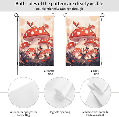 Cute Mushroom Family Garden Flag Double Sided Flags For Room Outside Yard Flag Outdoor Banner Wall Art Hanging 28"X40"