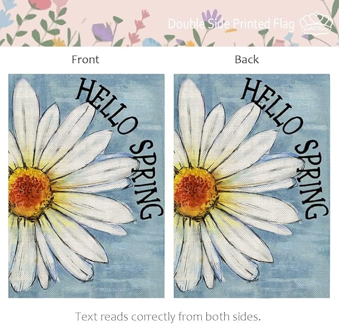 CROWNED BEAUTY Spring Garden Flag Floral Daisy Double Sided 12x18 Inches Small Burlap Welcome Holiday Seasonal Yard Decoration for Outside Porch Blue CF814-12