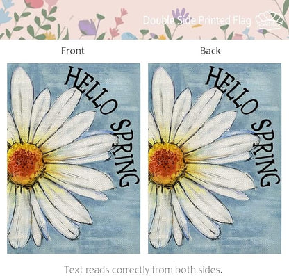 CROWNED BEAUTY Spring Garden Flag Floral Daisy Double Sided 12x18 Inches Small Burlap Welcome Holiday Seasonal Yard Decoration for Outside Porch Blue CF814-12