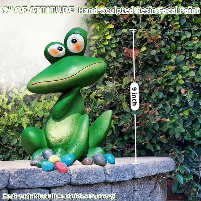 Large Outdoor Sitting Frog Statue - 9" Cute Garden Decor for Yard, Resin Animal Sculpture for Patio & Backyard, Whimsical Fall Frog Garden Decor Gift