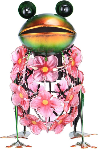 VCUTEKA Frog Solar Lights Outdoor, Solar Lantern Waterproof LED Hydrangea Flower Lights Frog Tabletop Decorations for Patio Garden Yard Outside Decor, Pink