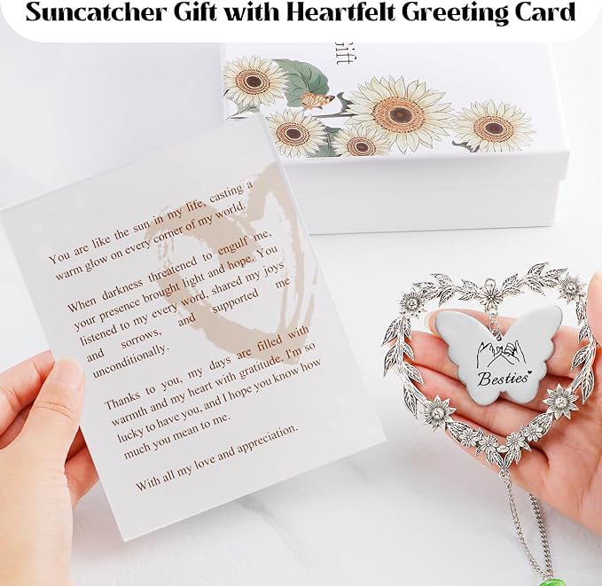 to My Bestie Gifts, Best Friend Suncatcher for Women, Friendship Christmas Ornament for Her, Heart-Shaped Crystal Birthday Gift for BFF