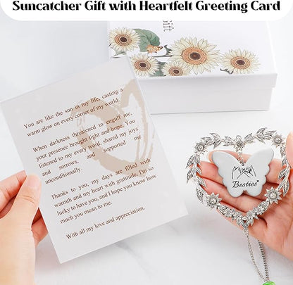 to My Bestie Gifts, Best Friend Suncatcher for Women, Friendship Christmas Ornament for Her, Heart-Shaped Crystal Birthday Gift for BFF