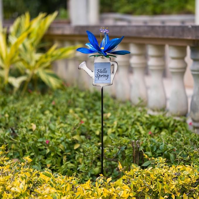Wind Spinners Outdoor, 360 Degree Lotus Wind Sculptures Windmill, Metal Decorative Garden Stakes for Spring Garden Yard Decor, 36.2" H x 9.4" W