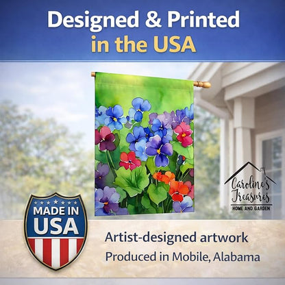 Caroline's Treasures Illinois Violet in Watercolor House Flag Large Porch Sleeve Pole Decorative Outside Yard Banner Artwork Wall Hanging, Polyester, House Size, Multicolor