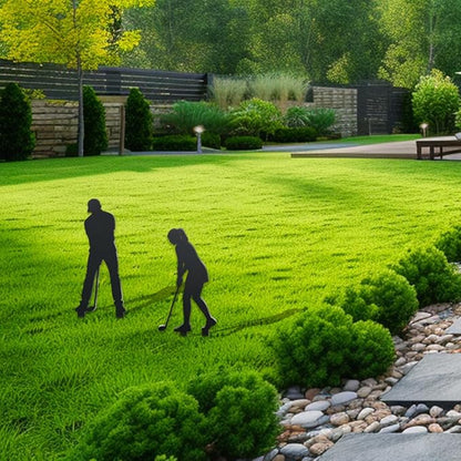 WADORN 2Pcs Golfer Metal Decorative Garden Stakes, Golf Characters Silhouette Metal Outdoor Statues Golf Men Women Garden Ornament Gifts Black Yard Art Decoration for Outdoor Backyard Patio Walkways