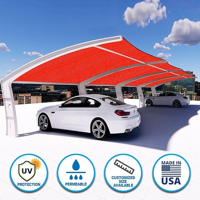 Houssity Red 3' x 37' Balcony Deck Fence Privacy Screen Cover Panel Shade Cloth Fabric for Chain Link Fence Patio Pool Railing Driveway Walkway Porch Playground Dog Kennel Residence Commercial Use