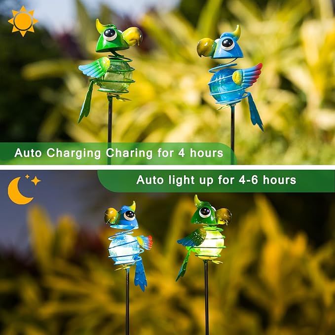 Birds Solar Garden Lights, 26" H Whimsical Decorative Solar Stake Light, 2 Pcs Outdoor Parrot Statues Figurine Lights for Garden Lawn Patio Yard Decoration