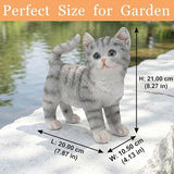 Real Grey Tabby Garden Statue - Resin Realistic Cat Sculpture, Pet Loss Memorial Stone, for Cat Lovers, Indoor/Outdoor Decor, Animal Figurine for Yard Ornaments