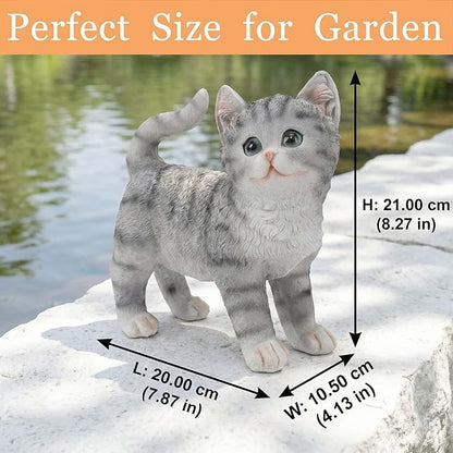 Real Grey Tabby Garden Statue - Resin Realistic Cat Sculpture, Pet Loss Memorial Stone, for Cat Lovers, Indoor/Outdoor Decor, Animal Figurine for Yard Ornaments
