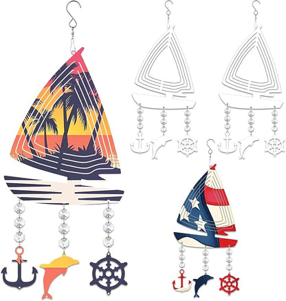 4Pack 8inch Sublimation Wind Spinner Blanks 3D Aluminum Metal Wind Sculpture Kinetic Spinners for Yard and Garden Indoor Art Ornaments Hanging Decoration (Boat)