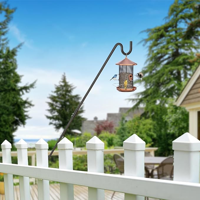 AILIN YELOKIE 32" 360° Swivel Deck Hook - Heavy Duty Solid Steel Plant Hanger, 12-Directional Adjustable Wall Bracket for Bird Feeders/Pole, Outdoor Plants & Wind Chimes, Black (2-Pack)