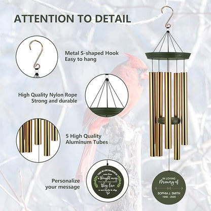 ASTARIN Memorial Wind Chimes for Loss of Loved One/Mother Personalized, Bereavement Wind Chimes Gift for Funeral, Indoor/Outdoor Windchime 30/36 inch(Produced in USA)